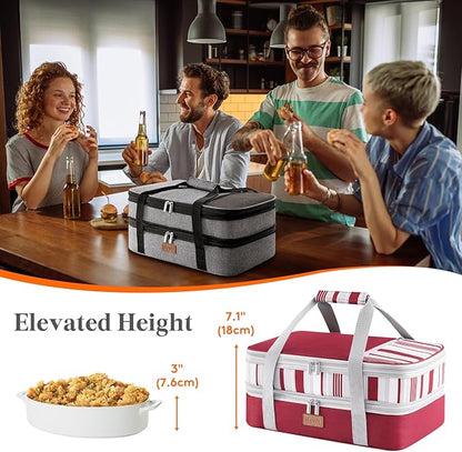 Lifewit Insulated Double Decker Casserole Carrier, Expandable Lasagna Lugger Tote Bag for Hot or Cold Food, Fits 9" x 13" Baking Dish for Potluck Parties, Picnic and Cookouts, Red