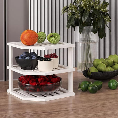 VERTORGAN 3 Tier Bamboo Corner Shelf(2 Pack),Dish Drying Rack,Plate Organizer,Kitchen Spice Rack for Countertop and Cabinet(White)