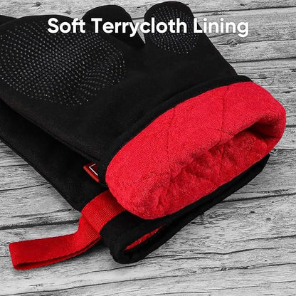 Silicone Oven Mitts, Magnetic Oven Mitt Set, Cotton Oven Mits Heat Resistant, Anti-Slip Hot Mitts for Kitchen, Cooking, Baking, Grilling, Black - Image 5
