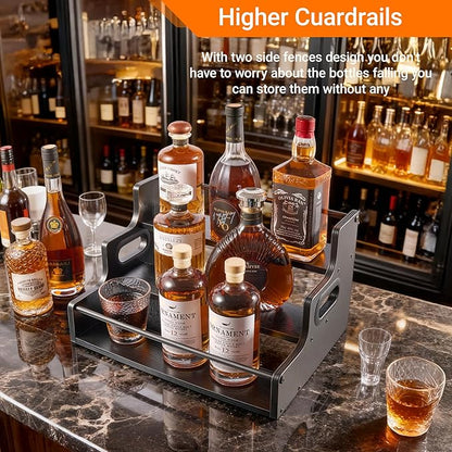 YQBRAO 3-Tier Liquor Bottle Display Shelf,Coffee Syrup Rack Organizer,Water Bottle Organizer, Mini Bar Cabinet, Rustic Bar Shelves for for Liquor Whiskey, Spirits（Black）