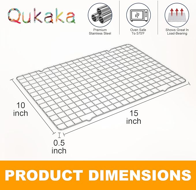 2PCS Cooling Racks for Cooking and Baking - 10" x 15"Heavy Duty Stainless Steel Wire Rack for Baking, Grilling, Roasting - Oven & Dishwasher Safe - Fits Jelly Roll Sheet Pan-Silver - Image 6