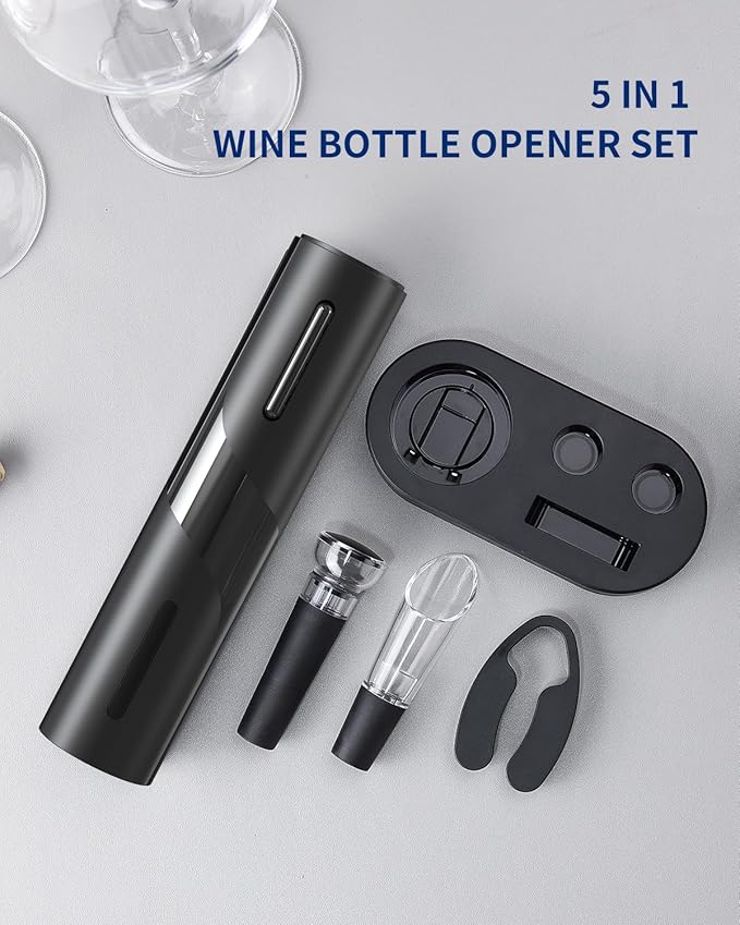 CIRCLE JOY Electric Wine Bottle Opener Set Rechargeable Wine Corkscrew Cordless Wine Opener Gift Set with Charging Base, Foil Cutter, Wine Aerator Pourer and Vacuum Wine Stopper, Black - Image 6