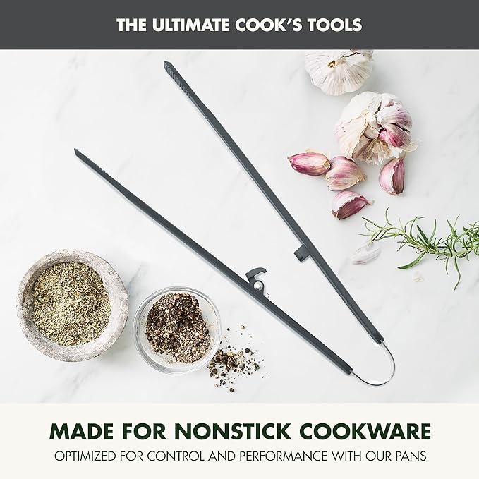 GreenPan Silicone Tong, Cooking Grilling Serving, Salad, Kitchen Utensil, Flexible Rubber Nonstick Cookware, Rigid Steel Core, Heat-Resistant, Anti-Slip Handle, BPA-Free, Dishwasher Safe, Gray - Image 2