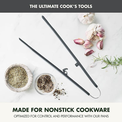 GreenPan Silicone Tong, Cooking Grilling Serving, Salad, Kitchen Utensil, Flexible Rubber Nonstick Cookware, Rigid Steel Core, Heat-Resistant, Anti-Slip Handle, BPA-Free, Dishwasher Safe, Gray - Image 2