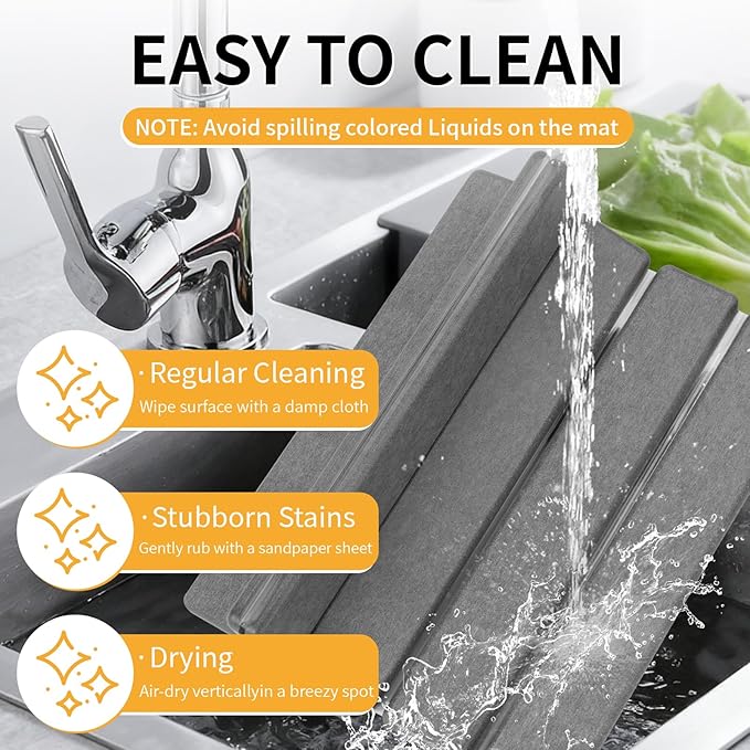 Stone Dish Drying Mat for Kitchen Counter, 16''×12'' Quick Dry Stone Dishes Mats Foldable Foldable Water Absorbing Diatomaceous Earth Drying Organizer Pad for Dishes Utensils Bottles(Dark Gray) - Image 5