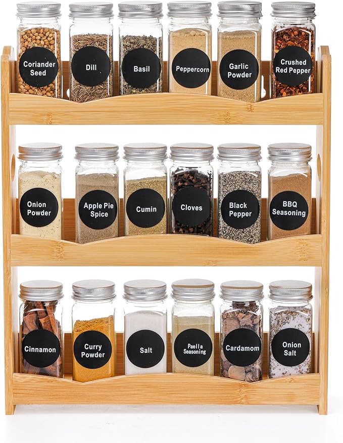 Jucoan 3-Tier Bamboo Spice Rack for Countertop, Wall Mounted Spice Holder Rack Seasoning Bottles Jar Organizer Shelf, Bathroom Organizer Rack, Spice Rack Only, Jars No Included, No Assembly Required by Jucoan