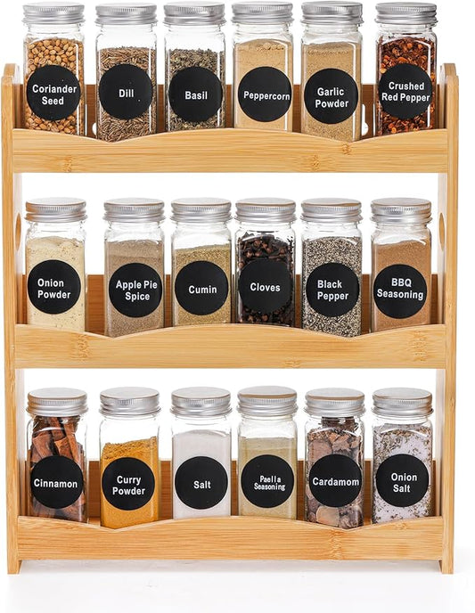 Jucoan 3-Tier Bamboo Spice Rack for Countertop, Wall Mounted Spice Holder Rack Seasoning Bottles Jar Organizer Shelf, Bathroom Organizer Rack, Spice Rack Only, Jars No Included, No Assembly Required by Jucoan