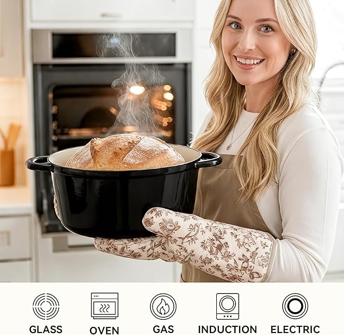 4.5 Quart Dutch Oven Pot with Lid, Non Stick Enameled Cast Iron Dutch Oven for Bread Baking,Heavy-Duty, Oven Safe Ceramic Cookware Up to 500°F for Baking, Braising, Stews, Roasting, Black - Image 5