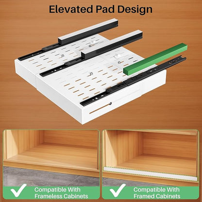 Pull out Cabinet Organizer, Expandable Width(14"-24"), Depth(13"-24") with 3 Rails, Slide Out Drawers With Raising Pad for Framed Cabinets, Fixed with Adhesive Film for Cabinets in Kitchen, White - Image 5