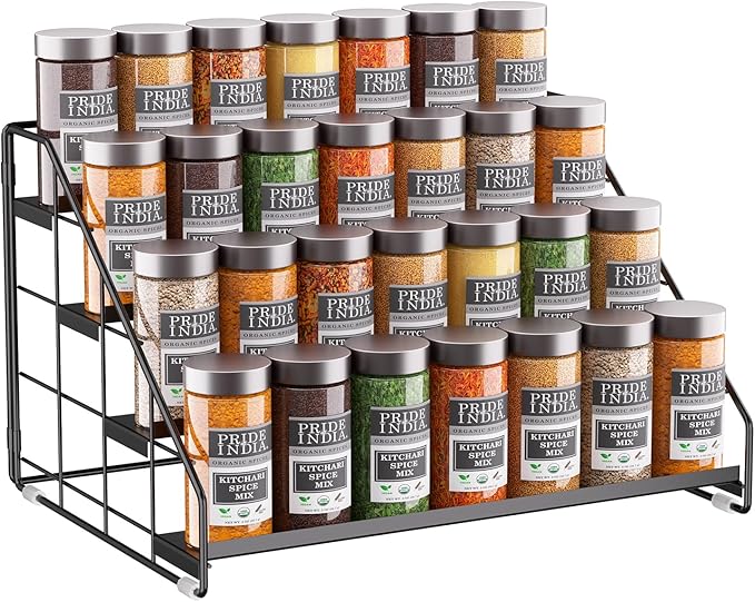 Spice Rack Organizer for Cabinet, 4 Tiered Spice Rack Organizer, Tiered Adjustable Spice Shelf for Kitchen Countertop Organization, Bright Black by GIGIFTREE