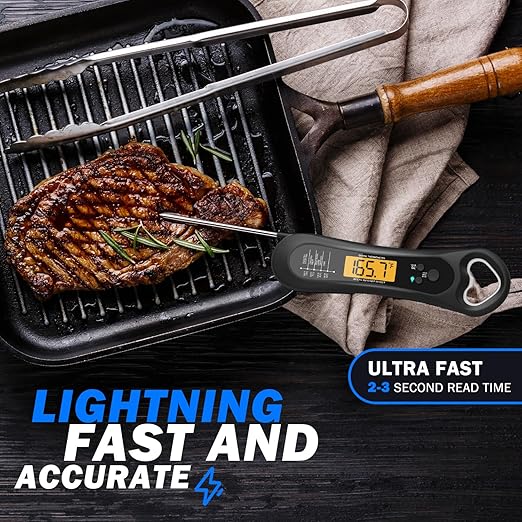 Meat Thermometer Digital, Instant Read Meat Thermometer for Grill and Cooking, with Bottle Opener, Backlight & Calibration Food Thermometer, Kitchen Gadgets for BBQ, Turkey, Candy, Liquids - Image 3