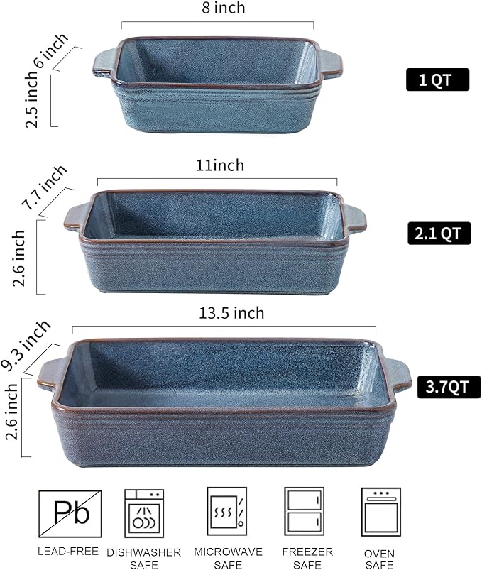 HVH 9x13 Baking Dish Set, Large Casserole Dishes for Oven, Ceramic Bakeware Set of 3, Rectangular Lasagne Pan Deep for Baking (Wabi sabi) - Image 4