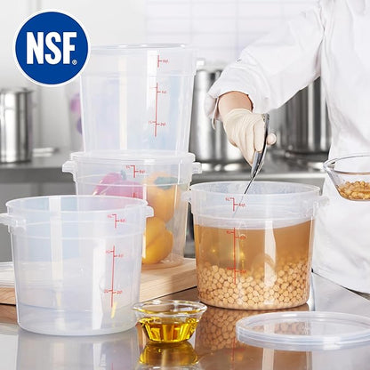 CURTA 6 Quart Translucent Round Food Storage Container with Lid, Pack of 4 – NSF Listed, BPA-Free, Commercial-Grade Polypropylene, Freezer & Dishwasher Safe, Non-Stick, Easy-Read Graduations