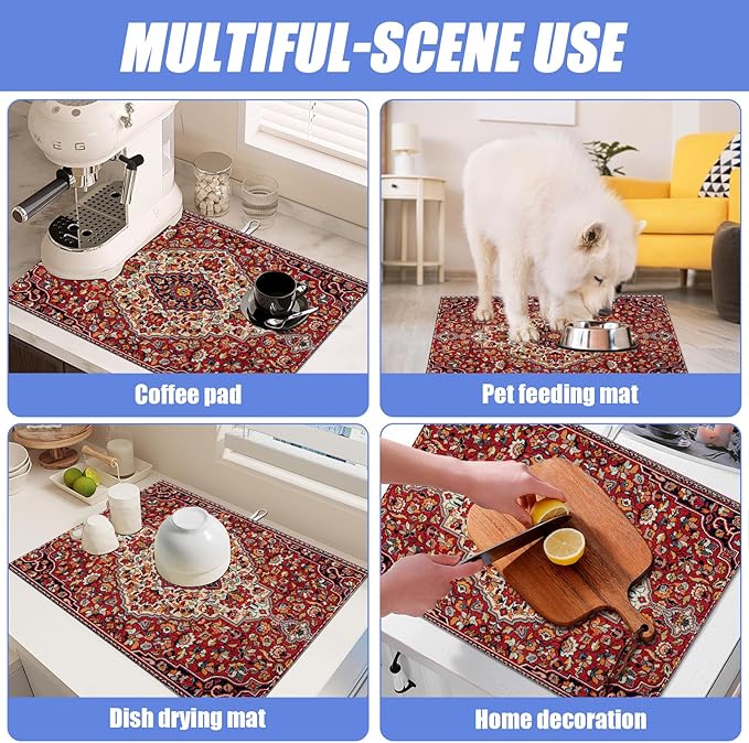Boho Vintage Ethnic Dish Drying Mat for Kitchen Counter Persian Original Tribal Drying Pad Absorbent Dish Drainer Rack Mats Draining Pad - Image 7