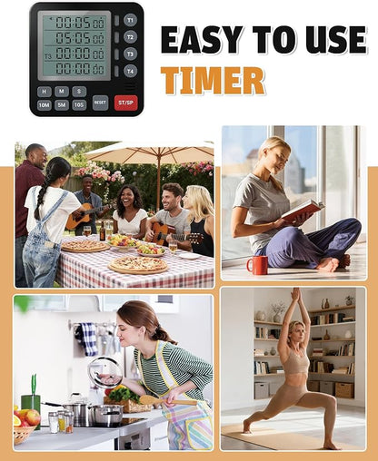 TPNEG Digital Kitchen Timer - 4-Channel Cooking Timer with Alarm, Magnetic Back, Loud & Silent Modes, Count Up/Down, Ideal for ovens, Seniors, Kids and classrooms, Replaceable AAA Battery - Image 7