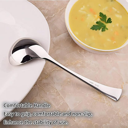 Comicfs 2 Pack Gravy Ladle, 18/10 Stainless Steel Soup Ladle, Small Soup Spoon, Sauce Ladles, Small Serving Ladles for Stirring, Mirror finished Soup Spoon and Dishwasher Safe, 8-Inch