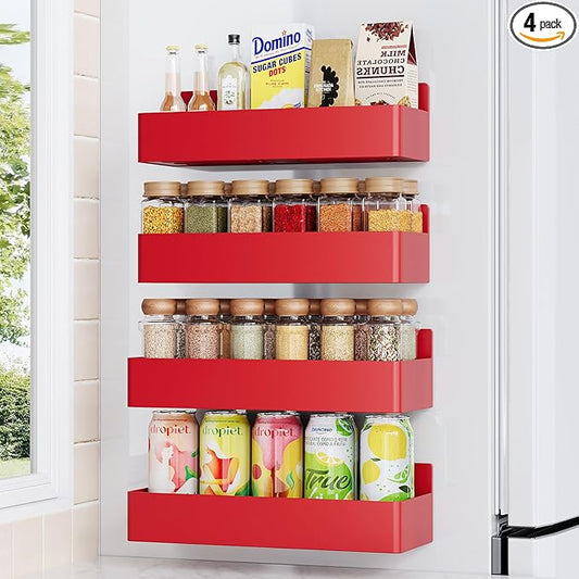 Mystozer Magnetic Spice Rack for Refrigerator, Kitchen Organizer and Storage Shelf, Red (4 Pack)… by Mystozer