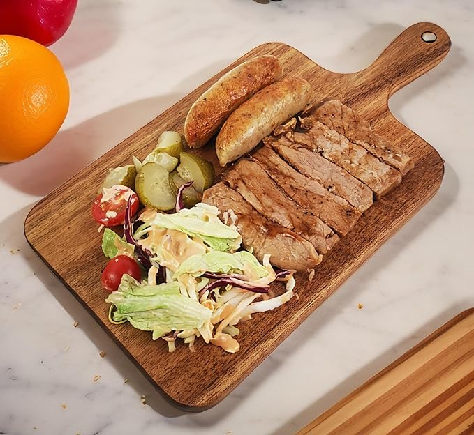 ZeQi Acacia Wood Cutting Board with Handle 16''x9'' / Charcuterie Board/Serving Board/Cheese, Bread, Vegetables & Fruits Serving Board (Rectangular-16x9) - Image 5