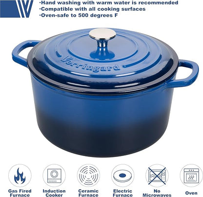VORRINGARD Enameled Cast Iron Dutch Oven Pot with Lid, for Sourdough Bread Baking, Round Dutch Ovens, 4.5 Quart, Blue - Image 3