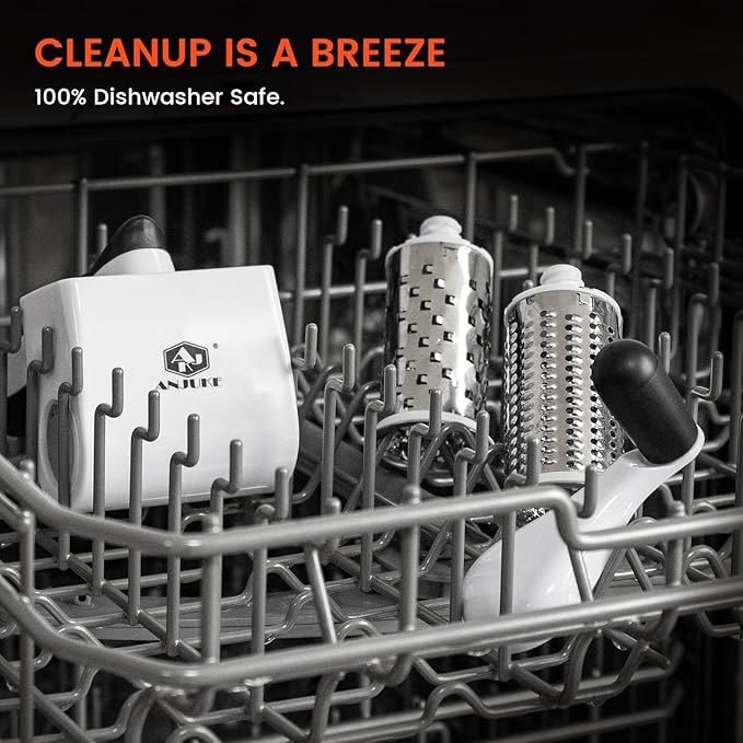 Rotary Cheese Grater Hand Crank - Heavy Duty Manual Shredder with 2 Stainless Steel Drums (Fine & Coarse), Non-Slip Handle, Dishwasher Safe for Parmesan, Chocolate, Nuts & Veggies
