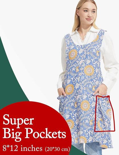 Cozy Adjustable Cross Back Aprons for Women with Pockets Cotton Linen Cooking Kitchen Baking