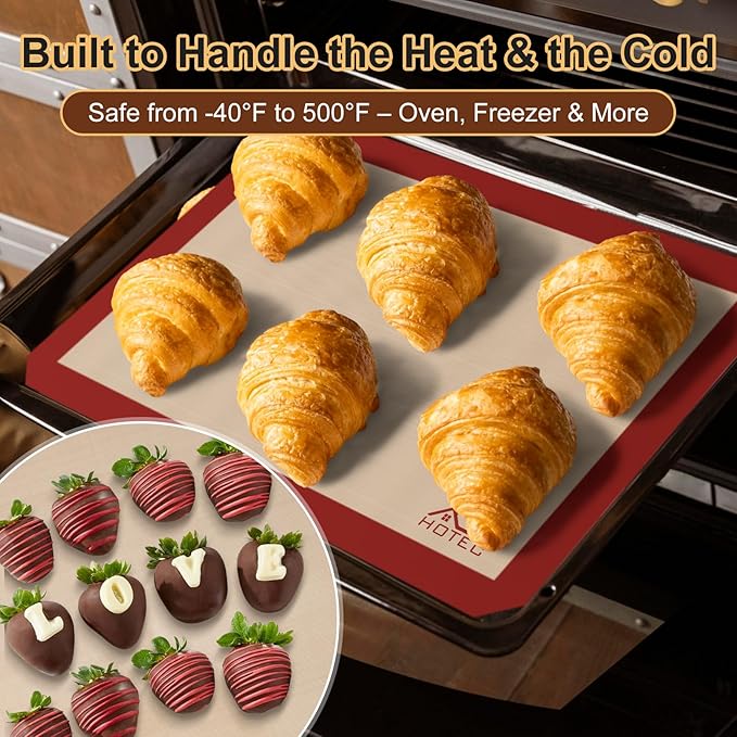 HOTEC Silicone Baking Mats 3 Pack – Non-Stick Reusable Silicone Baking Sheets for Oven – Cookie & Macaron Mats – 2 Half Sheet + 1 Quarter Sheet – BPA-Free, Dishwasher Safe - Image 5