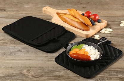 Oven Pot Holder with Pocket Cotton Heat Resistant Coaster Potholder Kitchen Hot Pad Oven Mitts for Cooking Square 7"x9"Set of 5 (Black) - Image 4