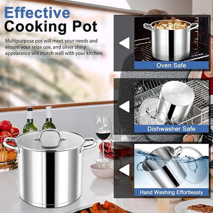 P&P CHEF 12 QT Stock Pot with Lid, Stainless Steel Large Cooking Pot, Soup Canning Stockpot for Stewing Simmering, Tri-ply Bottom for All Stoves, Heavy-Duty &Dishwasher Safe & Food-Grade - Image 6