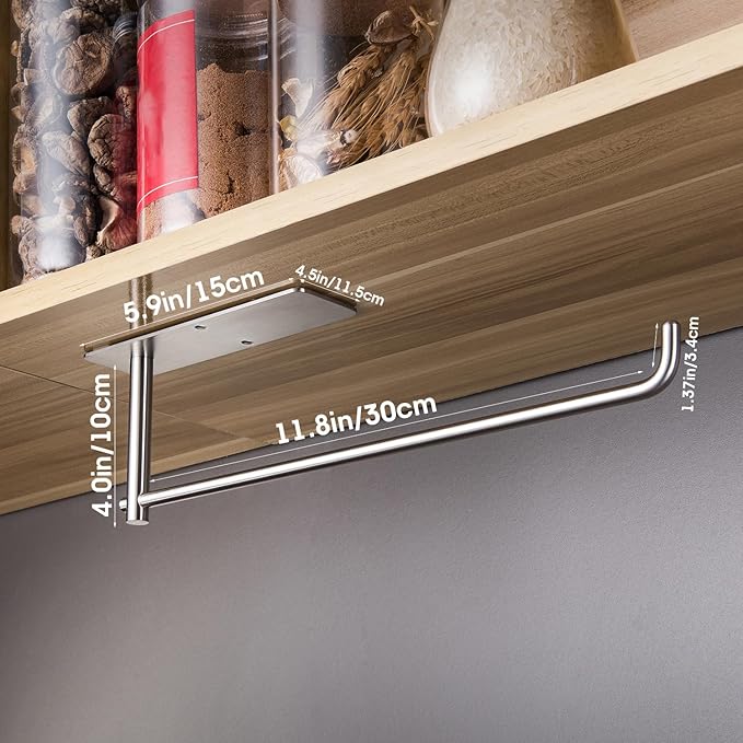 SUNTECH Paper Towel Holder Under Cabinet - Self Adhesive Towel Paper Holder Stick on Wall for Kitchen, Bathroom Paper Towel Holder Organizer&Storage&Decor, Stainless Steel - Image 4