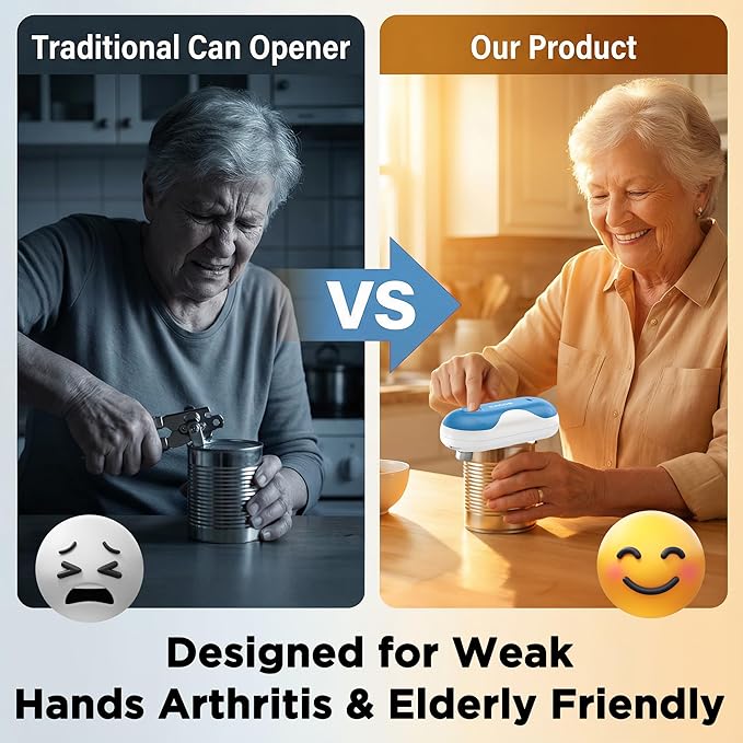 CACOE Automatic Smart Electric Can Opener with Auto Stop & USB-C Charging - Cordless Can Opener for Elderly and Arthritic Users for Seniors & Arthritis, Effortless One-Touch Open (blue)