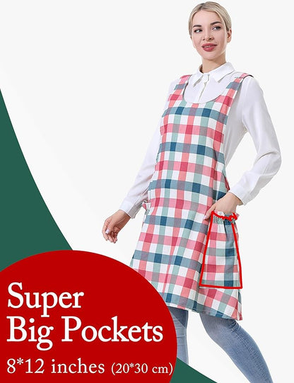 Cozy Adjustable Cross Back Aprons for Women with Pockets Cotton Linen Cooking Kitchen Baking