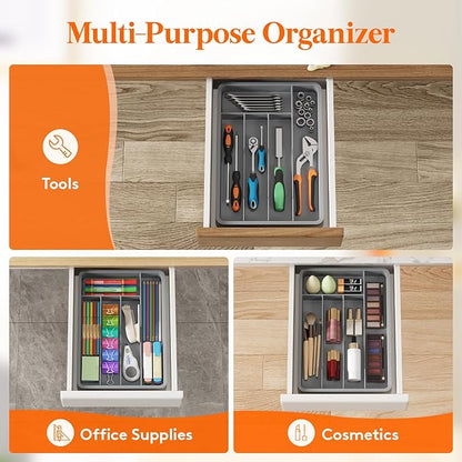 Lifewit Silverware Drawer Organizer Tray, Plastic Cutlery Storage for Kitchen, Flatware and Utensil Holder Divider for Spoons Forks Knives Tableware, 9.5 x 13.4", 5 Slots, Gray - Image 8