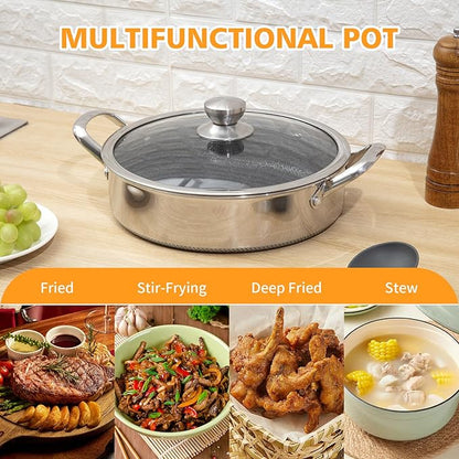 Toutrop Stainless Steel Saute Pan 12 inch Deep Frying Pan,5 Quarts Nonstick Skillet Large Sauté Pan with Lid,PFOA Free Cookware,Induction Compatible Chef Cooking Pan,Dishwasher & Oven Safe