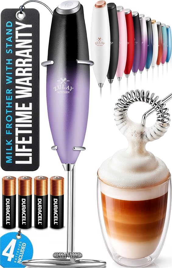 Zulay Kitchen Powerful Milk Frother Wand With 4 AA Duracell Batteries - Ultra Fast Handheld Drink Mixer - Electric Whisk Foam Maker for Coffee, Lattes, Cappuccino, Matcha & Creamer - Galaxy by ZulayKitchen