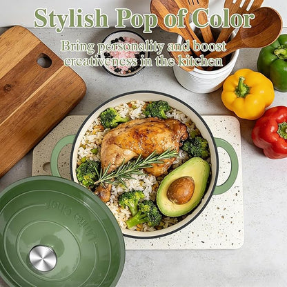Umite Chef Enameled Cast Iron Dutch Oven-7QT Pot with Lid Cookbook & Cotton, Heavy-Duty Cookware for for Bread Baking, Braising, Stews, Marinate, Cook(Sage Green) - Image 4