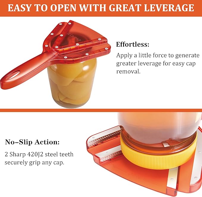 Uinxan Jar Opener for Weak Hand & Seniors with Arthritis,Easy Twist Off Bottle Caps,Patent | Unique Kitchen Gadgets,Handheld Lid Top Open for Elderly/Women/Men (Red) - Image 3