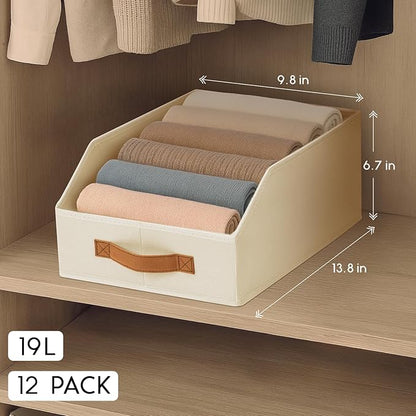 Homsorout Fabric Storage Bins for Organizing - 12 Pack Large Trapezoid Collapsible Storage Bins with Front Handle, Closet Organizers and Storage for Bedroom, Home Shelves, Small Spaces, Beige - Image 2