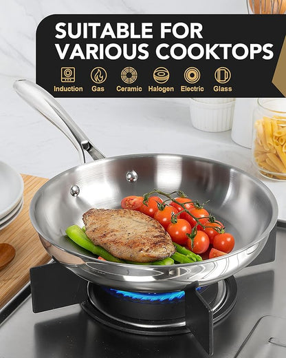 MICHELANGELO Stainless Steel Frying Pan Set, 8" 10" Cooking Pan set with Triply Base, Stainless Steel Skillet with Ergonomic Handle, Induction Compatible