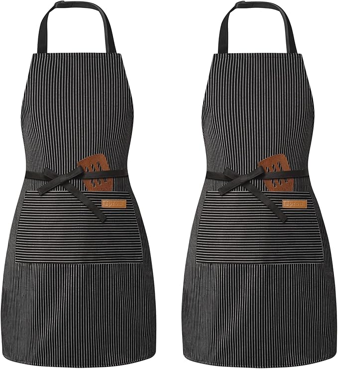 BeLuyi 2 Pack Adjustable Bib Apron with 2 Pockets Chef Cooking Kitchen Restaurant Aprons for Women Men by BELUYI