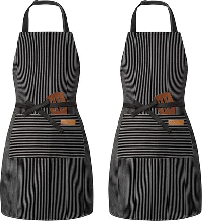 BeLuyi 2 Pack Adjustable Bib Apron with 2 Pockets Chef Cooking Kitchen Restaurant Aprons for Women Men by BELUYI