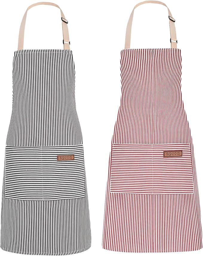 2Pack Adjustable Kitchen Apron for Women Men with 2 Pockets，Cotton-Polyester Blend Bib Aprons for Cooking,Baking by ZAIORD