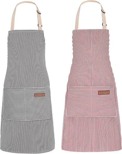 2Pack Adjustable Kitchen Apron for Women Men with 2 Pockets，Cotton-Polyester Blend Bib Aprons for Cooking,Baking by ZAIORD