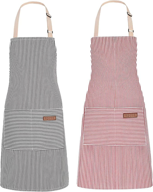 2Pack Adjustable Kitchen Apron for Women Men with 2 Pockets，Cotton-Polyester Blend Bib Aprons for Cooking,Baking by ZAIORD