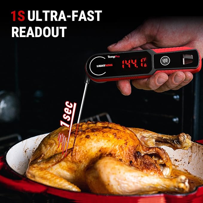 TempPro Lightning 1-Sec Instant Read Meat Thermometer, Kitchen Food Thermometer with 180° Rotating Display, IP67 Waterproof Cooking Thermometer for Deep Fry Smoker BBQ Grill (Previously ThermoPro) - Image 3