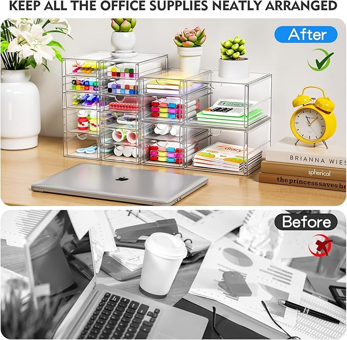 ARSTPEOE Makeup Acrylic Organizer with 17 Drawers(4 Sets), Desk Organizers and Accessories, Clear Makeup Organizer, Dustproof Storage Drawers for Office Art Craft Supplies - Image 6