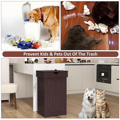 Function Home Trash Can Cabinet, 13 Gallon Kitchen Garbage Can, Wood Recycling Trash Bin, Freestanding Dog Proof Trash Can, Farmhouse Trash Cabinet with Lid for Home Kitchen Bathroom, Coffee - Image 5