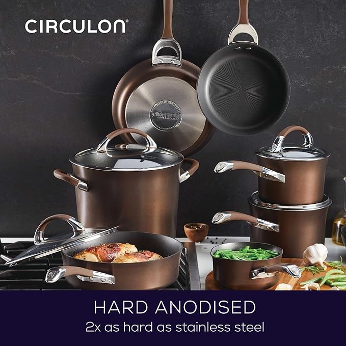 Circulon Symmetry Dishwasher Safe Hard Anodized Nonstick Cookware Pots and Pans Set, 11-Piece, Chocolate - Image 5