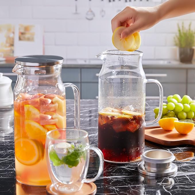 Bivvclaz 2 Liter 68 oz Glass Pitcher with Lid and Handle, Glass Carafe for Hot/Cold Water, Large Iced Tea Pitcher for Coffee, Juice and Homemade Beverage - Image 7