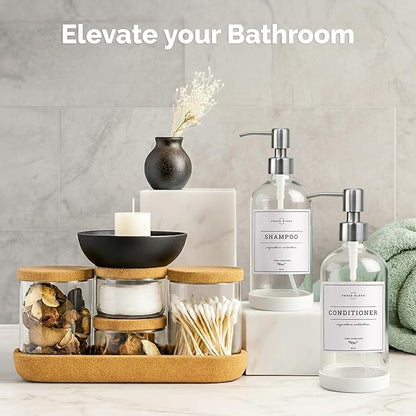 Vine Creations Clear Glass Soap Dispenser, 2 Pack Kitchen Soap Dispenser Set with Stainless Steel Pump, 16 oz Hand Soap or Dish Soap for Bathroom or Kitchen with Waterproof Labels - Image 4
