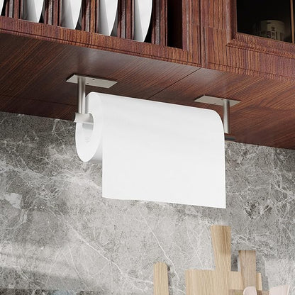 RUACQ Paper Towel Holder Under Cabinet, Wall Mounted or Adhesive Stainless Steel Paper Towel Holder,Square Base Paper Towel Rack for Kitchen, RV, Bathroom (Brushed Nickel) (Pack of 2)